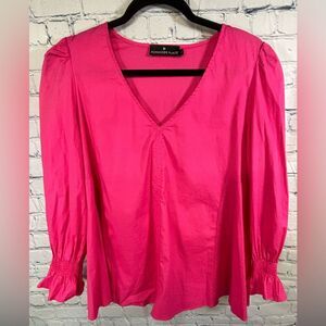 Tuckernuck Pomander Place Preppy Easton Pink Cotton Poplin Long Sleeve Blouse M